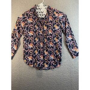Loft Women's Peasant Top‎ Floral Long Sleeved Ruffle Collar  Size XS